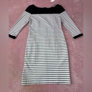 Zara Black and White Striped Long-Sleeve Sheath Dress